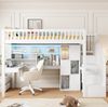 Hochbett 90x200 cm mit Schreibtisch, Ablageleiter und LED-Licht – Weiß, Kiefernholz & MDF Bild 2
