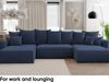 MEBLINI Schlafcouch mit Bettkasten - 350 x 160 x 78 cm - Blau Cordstoff - NAPLES - Ecksofa mit Schlaffunktion - Sofa mit Relaxfunktion und Kopfstützen - Couch U-Form - Eckcouch - Wohnlandschaft Bild 3