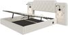 Polsterbett 180×200 cm mit hydraulischem Bettkasten, USB und Leselampen, Beige, ohne Matratze Bild 4