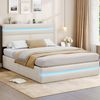 MSMASK Polsterbett mit Hydraulischem Stauraum, LED-Kopfteil & Ladestation (Ohne Matratze), Doppelbett, Jugendbett mit Lattenrost 140x200cm Bild 4