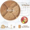Ø25cm Servierplatte aus natürlichem Holz mit 5 geteilten Fächern, Servierteller von Vorspeisen, Käse und Snacks, Holzplatte Cheeseboard für Fleisch und Käse, Käseplatte, Cheese Board Bild 2