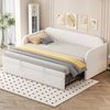 Ausziehbett 90/180×190 cm mit Lattenrost und Streppensteppung Beige, Matratze nicht enthalten Bild 4