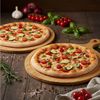 hausleben Pizzaschneidebrett Pizzabrett - Rundes Schneidebrett mit Griff und Schneiderillen, Bambus Saftrille, (Holz Pizzateller für Flammkuchen, 2-St, 2 Servierplatten), Holzteller Servierbrett für Pizza, Leicht zu Reinigen Bild 3