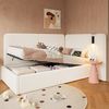 Merax Einzelbett, Kinderbett, Polsterbett 90x200cm Daybett, mit hydraulischem Stauraum Aufladen Leselampe, Bouclé , beige Bild 2