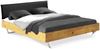 Möbel-Eins CURBY Kufenbett mit Polster-Kopfteil, Material Massivholz, rustikale Altholzoptik, Fichte, Kufen Weiß natur 160x200 cm Kunstleder Schwarz Bild 3