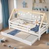 REDOM Bett Kinderbett, Ausziehbett Schiebebett (mit ausziehbarem Schiebebett, naturfarbener Dachstuhl, mit Rollen, 90x200 & 90x190 cm), Ohne Matratze Bild 5