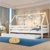 REDOM Bett Kinderbett, Ausziehbett Schiebebett (mit ausziehbarem Schiebebett, naturfarbener Dachstuhl, mit Rollen, 90x200 & 90x190 cm), Ohne Matratze Bild 3