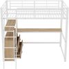 Hochbett 140 × 200 cm mit Metallrahmen, L-förmigem Schreibtisch und 4 Schubladen, weiß Bild 5