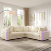 Merax L‑förmiges Ecksofa mit LED‑Ambiente­beleuchtung, USB‑Ladeanschluss und weichem Cordstoff, inklusive passenden Kissen, Beige Bild 5