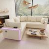 Merax L‑förmiges Ecksofa mit LED‑Ambiente­beleuchtung, USB‑Ladeanschluss und weichem Cordstoff, inklusive passenden Kissen, Beige Bild 2