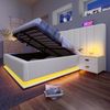 Polsterbett 160x200 cm mit hydraulischem Bettkasten, 360° LED (App/FB) und 3×USB+1×Typ‑C, PU, Weiß Bild 4