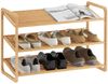 HOMCOM Standregal 3-stöckiges Schuhregal aus Bambus, freistehendes Aufbewahrungsregal für 12 Paar Schuhe 1-tlg, Schuhregalständer für Flur, Wohnzimmer, 76 x 33 x 50,8 cm, Naturholz Bild 4