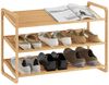 HOMCOM Standregal 3-stöckiges Schuhregal aus Bambus, freistehendes Aufbewahrungsregal für 12 Paar Schuhe 1-tlg, Schuhregalständer für Flur, Wohnzimmer, 76 x 33 x 50,8 cm, Naturholz Bild 5