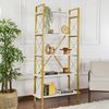 Dmora Bücherregal Suriel, Büroregal, Mobiler Buchhalter, Bücherbrett, 90x34 h180 cm, Weiß und Gold Bild 2
