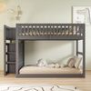 Niedriges Etagenbett Grau 140x200 Mit Schubladen Sicherheitszaun Treppe Stauraum Kiefer Massivholz 120kg Belastbar Kinderzimmer Jugendzimmer Platzsparend Geschwisterbett Spielbereich Bild 1
