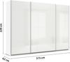 rauch Quadra, Kleiderschrank, Schiebetürenschrank, 3-türig, mit Glasfront, mit 4 Kleiderstangen und 8 Einlegeböden, Farbe Weiß/Glas Weiß, BxHxT 315x229x62cm Bild 4