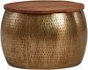 Couchtisch Mango Massivholz Metall Gold Rund 60x60x40cm mit Stauraum abnehmbare Platte Bild 2