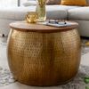 Couchtisch Mango Massivholz Metall Gold Rund 60x60x40cm mit Stauraum abnehmbare Platte Bild 4
