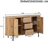 Merax 3-teiliges Wohnzimmerset, Couchtisch, TV-Schrank, Sideboard, Schiebetüren, Rattan-Optik, Holzoptik, Metallfüße, Stauraum, Natur Bild 5