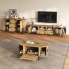 Merax 3-teiliges Wohnzimmerset, Couchtisch, TV-Schrank, Sideboard, Schiebetüren, Rattan-Optik, Holzoptik, Metallfüße, Stauraum, Natur Bild 2