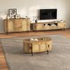 Merax 3-teiliges Wohnzimmerset, Couchtisch, TV-Schrank, Sideboard, Schiebetüren, Rattan-Optik, Holzoptik, Metallfüße, Stauraum, Natur Bild 3