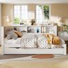 Daybett, Tagesbett Schlafsofa mit ausziehbarem Bett, dimmbarer LED-Leiste, Regal, USB-Anschluss, Kiefernholz, Weiß, 140 x 200 cm Bild 4