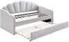 Vente-unique - ELUSIA Bett SamtStoff Grau - B 100 cm x H 116,5 cm x L 204 cm Bild 3