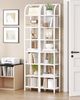 Bücherregal, 7 Ebenen Standregal, DVD-Regal, Schmale Regale, Offenes Regal, Industriestil, Metallrahmen, Geeignet für Arbeitszimmer, Wohnzimmer, Schlafzimmer, Küche, Weiß Bild 3