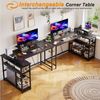 HOMALL Eckschreibtisch 100/120L Form mit Ablagefächern, 2 Tier DIY Lagerregalen Computertisch (140 x 50 x 75/B0 cm groBer Gaming- Tisch mit zwei Ablageflachen, einer abnehmbaren Trennwand zum Selberbauen und Kopfhorer-/Becherhaltern), Schreibtisch,PC T... Bild 3