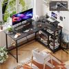 HOMALL Eckschreibtisch 100/120L Form mit Ablagefächern, 2 Tier DIY Lagerregalen Computertisch (140 x 50 x 75/B0 cm groBer Gaming- Tisch mit zwei Ablageflachen, einer abnehmbaren Trennwand zum Selberbauen und Kopfhorer-/Becherhaltern), Schreibtisch,PC T... Bild 2