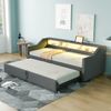 Ausziehbett 90/180x200 cm aus Leinen mit Staufächern, LED-Beleuchtung und USB-Anschluss – dunkelgrau Bild 1