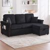 Ecksofa 194x73x81 cm Schwarz aus Corduroy mit LED-Beleuchtung, USB/TYPEC, Stauraum und modularen Sitzmodulen Bild 4