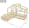 Kinderbett Massivholz mit Regalen & LED-Beleuchtung, 90x200 cm, Naturholz/Weiß, ohne Matratze Bild 3
