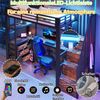 Hochbett mit RGB LED-Streifen, Regal, Schreibtisch, Schubladen und Wandgitter, 90x200 cm, Treppe mit offenem Kleiderschrank, Kinderbett, Metallbett Bild 5