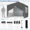3 x 3 M Pavillon mit 4 Abnehmbaren Seitenwänden Gartenzelt inkl. Rolltasche 8 Heringe 4 Anker Grau Bild 2