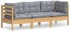 vidaXL 3-Sitzer-Gartensofa mit Grauen Kissen Massivholz Kiefer 3096099 Bild 2