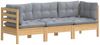 vidaXL 3-Sitzer-Gartensofa mit Grauen Kissen Massivholz Kiefer 3096099 Bild 3