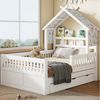 Flieks Kinderbett, Massivholz Hausbett 140x200 cm mit Ausziehbett 90x190 cm & 3 Schubladen Bild 2