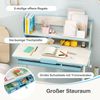 Höhenverstellbarer Schreibtisch mit Neigbarer Tischplatte &Schublade &Regal Kinder Studiertisch Blau Bild 3