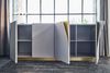 KAWOLA Sideboard EMMA Kunstleder grau Fuß Edelstahl messingfarben 78 x 42 x 180 cm Bild 2