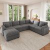Merax Ecksofa XXL U-/L-Form Modulsofa 7-Sitzer Sofa mit Hocker, 274,5 x 210,5 x 85,5 cm 1 Teile, Cord Ecksofa Wohnlandschaft mit Kissen, flexibel kombinierbar Couch Bild 3
