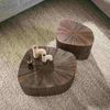 Couchtisch 2er-Set Foray aus Teakholz, organisches Design, dunkelbraun, strukturierte Platte und Strahlenmuster Bild 2