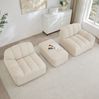 Modulares Ecksofa 2-Sitzer mit Ottoman, Granulierter Fleece, 210 x 165 x 79 cm, Beige Weiß, ohne Montage Bild 2
