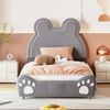 Kinder-Polsterbett in Bärenform 90x200 cm – graues Einzelbett mit Samtbezug Bild 3
