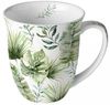 Ambiente Luxury Paper Products Becher Blumen, Pflanzen, Pfingstrosen, Rosen, Mug Tee/Kaffee Tasse, Porzellan Becher 0,4 L Dschungelblätter weiß, Sommmer/Frühling Motive - Ideal Als Geschenk Bild 3