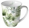 Ambiente Luxury Paper Products Becher Blumen, Pflanzen, Pfingstrosen, Rosen, Mug Tee/Kaffee Tasse, Porzellan Becher 0,4 L Dschungelblätter weiß, Sommmer/Frühling Motive - Ideal Als Geschenk Bild 4