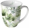 Ambiente Luxury Paper Products Becher Blumen, Pflanzen, Pfingstrosen, Rosen, Mug Tee/Kaffee Tasse, Porzellan Becher 0,4 L Dschungelblätter weiß, Sommmer/Frühling Motive - Ideal Als Geschenk Bild 2