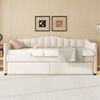 TavilaEcon Daybett Tagesbett mit ausziehbares Rollbett, 90x200cm, Leinen, LED-Beleuchtung auf beiden Seiten, Gepolsterte Rückenlehne, Beige Bild 2