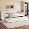 TavilaEcon Daybett Tagesbett mit ausziehbares Rollbett, 90x200cm, Leinen, LED-Beleuchtung auf beiden Seiten, Gepolsterte Rückenlehne, Beige Bild 3