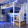 Hochbett mit RGB LED-Streifen, Schreibtisch, Regal, Lattenrost, Treppe, Rausfallschutz, Steckdosen und USB, 90x200cm, Metallbett, Kinderbett Bild 3